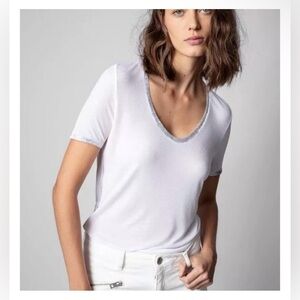 NWT Zadig & Voltaire Tino Foil Detail White Tee